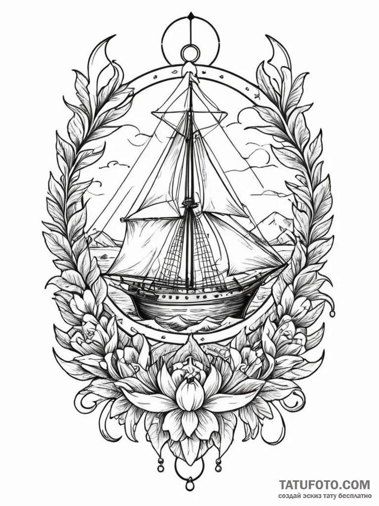 Pacific, ink illustration for tattoo, old sch... - эскиз тату (№1751829544_0, 06.07.2025 19:19) — Tatufoto.com