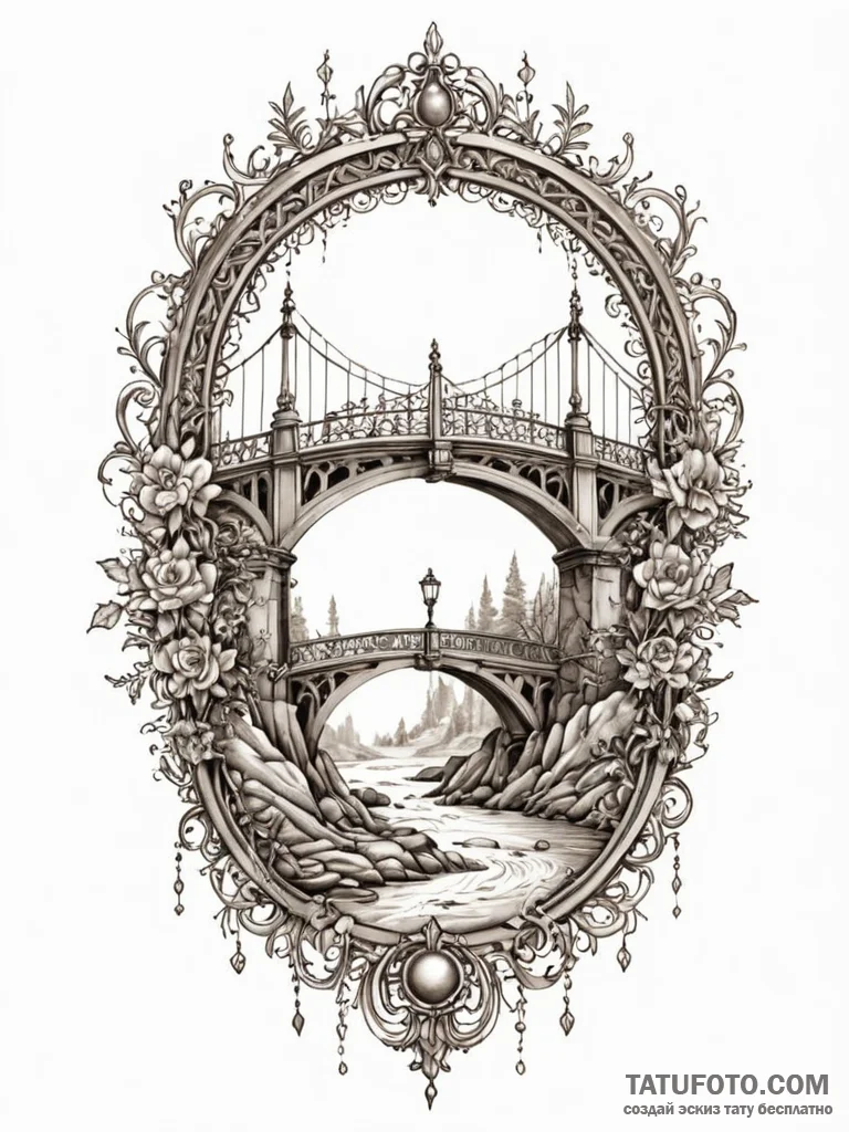 A detailed broken bridge, challenging,, tatto... - эскиз тату (№1751829629_0, 06.07.2025 19:20) — Tatufoto.com