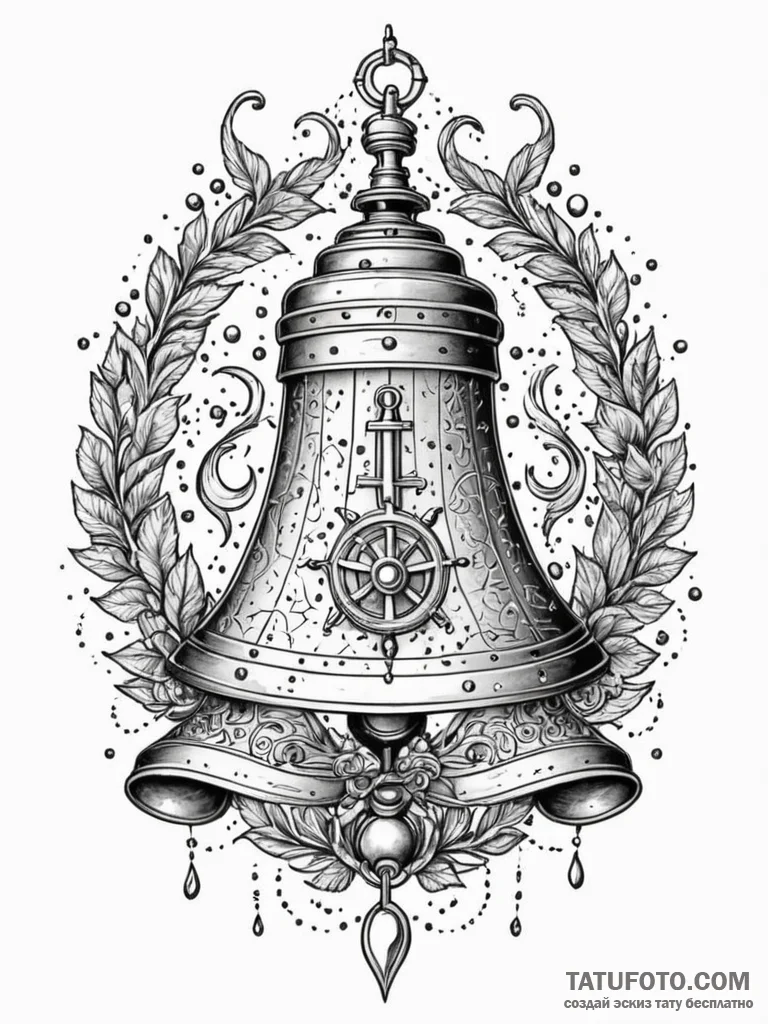 A classic bell from a ship, nautical,, concep... - эскиз тату (№1751829796_0, 06.07.2025 19:23) — Tatufoto.com