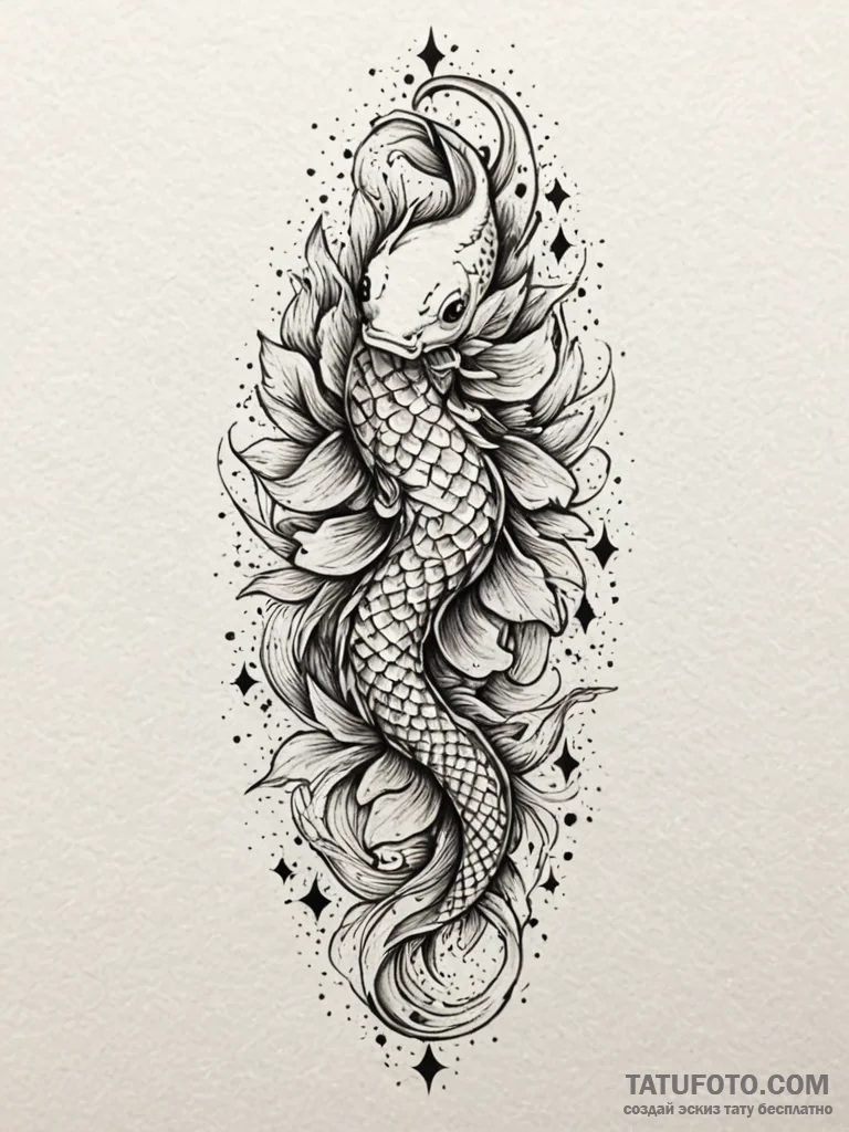 Koi serpent weaving through stars, tattoo ske... - эскиз тату (№1751830305_0, 06.07.2025 19:31) — Tatufoto.com