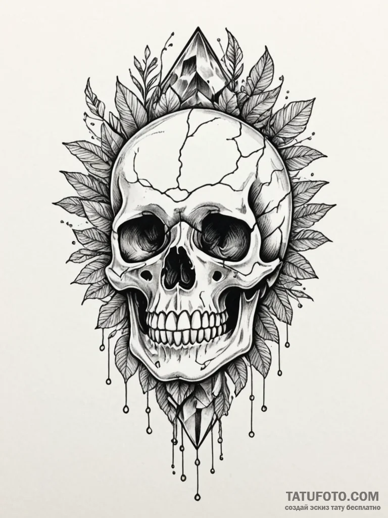 Quartz crystal growing from skull, tattoo fla... - эскиз тату (№1751830556_0, 06.07.2025 19:35) — Tatufoto.com