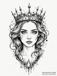 Nymph eyes beneath burning crown, tattoo draw... - эскиз тату (№1751831396_0, 06.07.2025 19:49) — Tatufoto.com