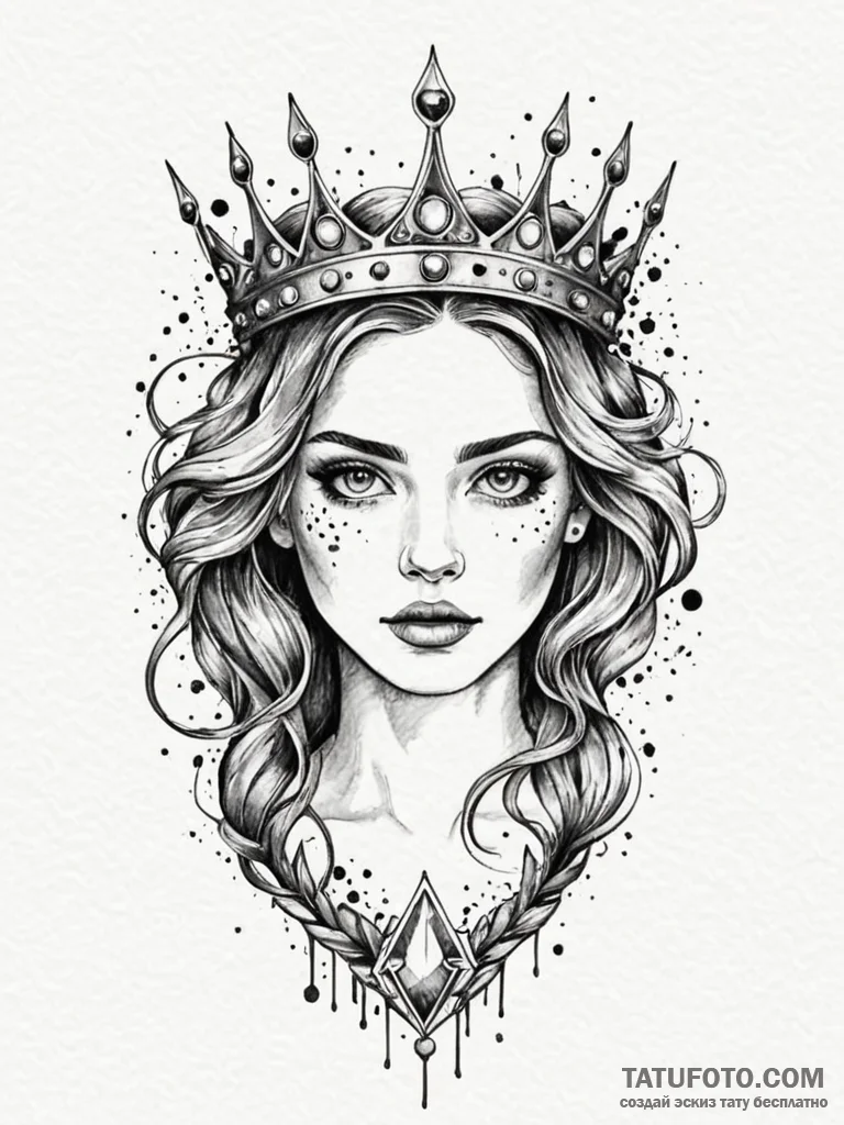 Nymph eyes beneath burning crown, tattoo draw... - эскиз тату (№1751831396_0, 06.07.2025 19:49) — Tatufoto.com