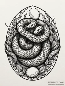 Snake coiled around an egg, about to strike,... - эскиз тату (№1751831566_0, 06.07.2025 19:52) — Tatufoto.com