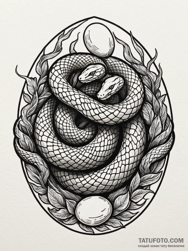 Snake coiled around an egg, about to strike,... - эскиз тату (№1751831566_0, 06.07.2025 19:52) — Tatufoto.com