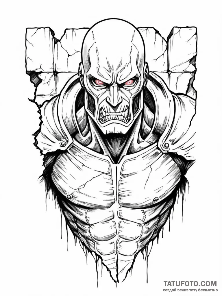 The colossal titan peeking over a wall - эскиз тату (№1751831651_0, 06.07.2025 19:54) — Tatufoto.com