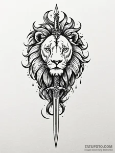 Lion tail coiled around dagger, tattoo flash... - эскиз тату (№1751831819_0, 06.07.2025 19:56) — Tatufoto.com