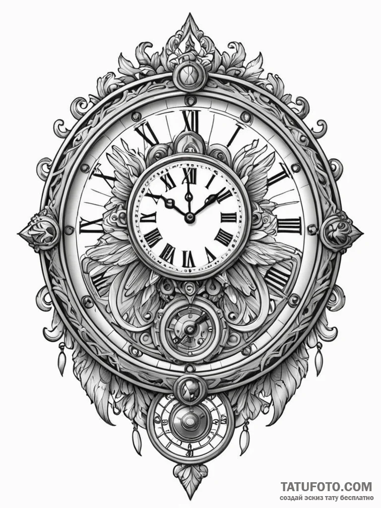Angelic clock floating in light, concept art… — эскиз тату (№1751831904_0, 06.07.2025 19:58) — Tatufoto.com