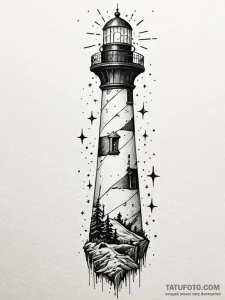 Lighthouse beam revealing constellations, tat... - эскиз тату (№1751831990_0, 06.07.2025 19:59) — Tatufoto.com