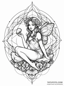 Fairy sitting on a mushroom, concept art for... - эскиз тату (№1751832074_0, 06.07.2025 20:01) — Tatufoto.com