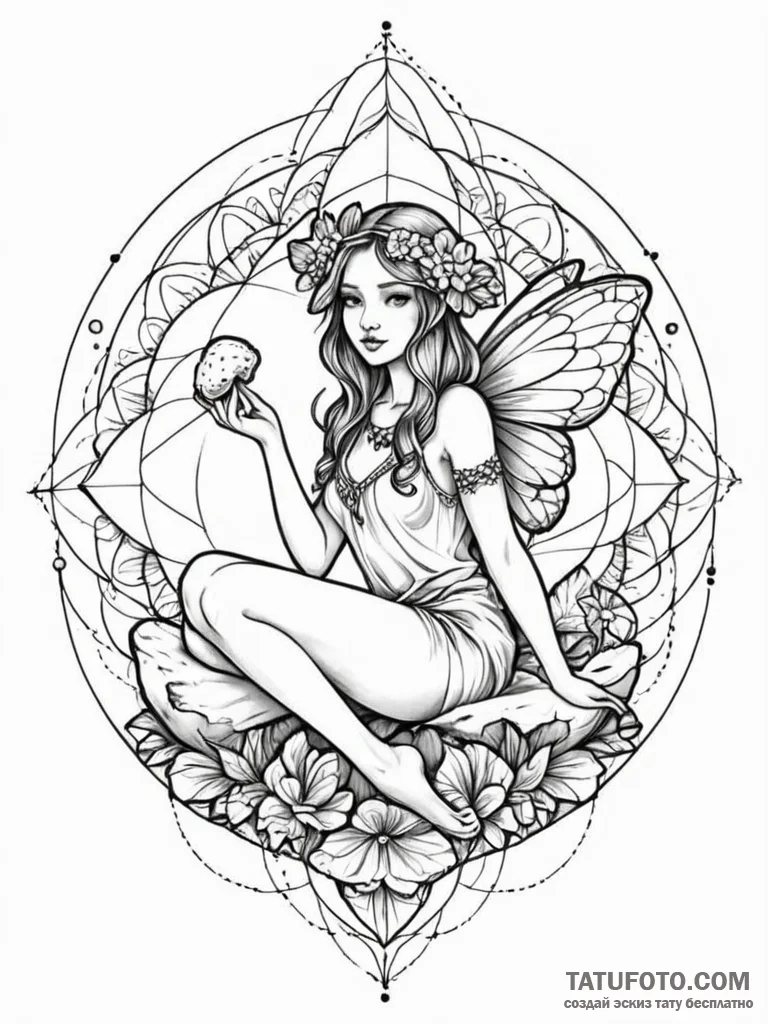 Fairy sitting on a mushroom, concept art for… — эскиз тату (№1751832074_0, 06.07.2025 20:01) — Tatufoto.com