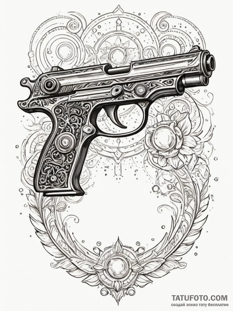 Ray-gun, retro sci-fi style, with intricate e... - эскиз тату (№1751832413_0, 06.07.2025 20:06) — Tatufoto.com