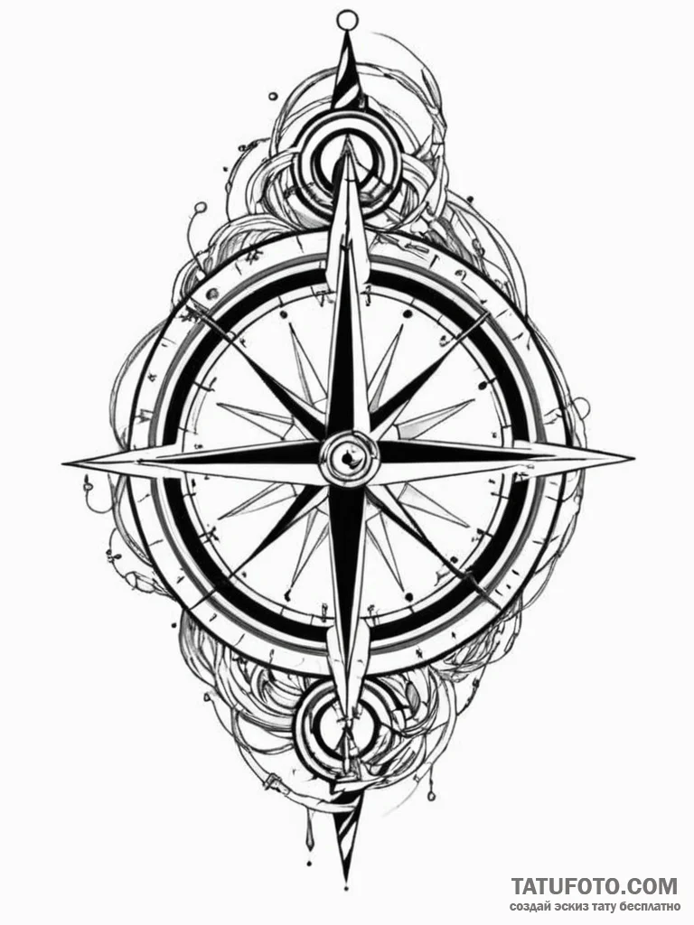A detailed broken compass, lost,, tattoo draw… — эскиз тату (№1751832837_0, 06.07.2025 20:13) — Tatufoto.com