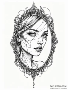 A detailed broken mirror reflecting a distort... - эскиз тату (№1751833090_0, 06.07.2025 20:18) — Tatufoto.com