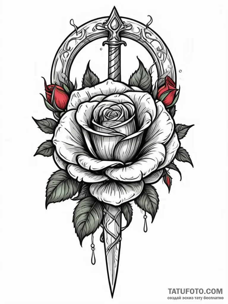 Rose dagger beneath spectral arch, tattoo ske... - эскиз тату (№1751833176_0, 06.07.2025 20:19) — Tatufoto.com