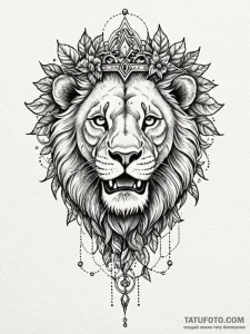 Lion skull crowned with ivy, tattoo sketch de... - эскиз тату (№1751833260_0, 06.07.2025 20:21) — Tatufoto.com