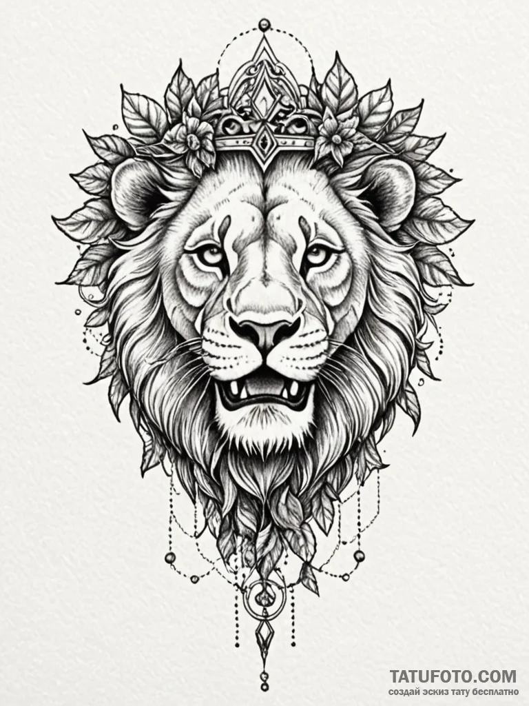 Lion skull crowned with ivy, tattoo sketch de... - эскиз тату (№1751833260_0, 06.07.2025 20:21) — Tatufoto.com
