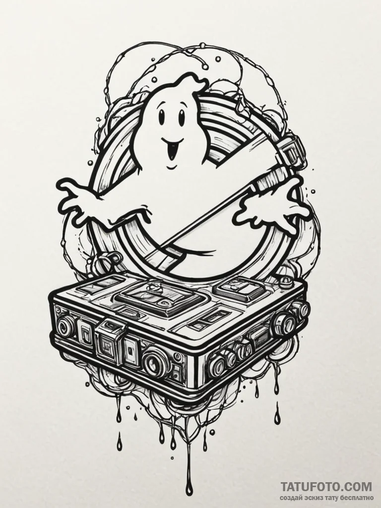 A ghostbusters ghost trap, tattoo drawing out... - эскиз тату (№1751833429_0, 06.07.2025 20:23) — Tatufoto.com