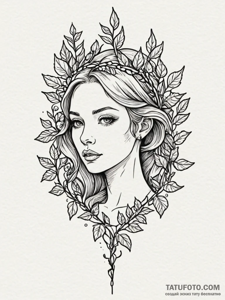 Yew staff crowned with ivy, tattoo drawing ou… — эскиз тату (№1751833766_0, 06.07.2025 20:29) — Tatufoto.com