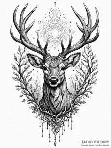 Deer with antlers like gnarled, dead branches... - эскиз тату (№1751833851_0, 06.07.2025 20:30) — Tatufoto.com