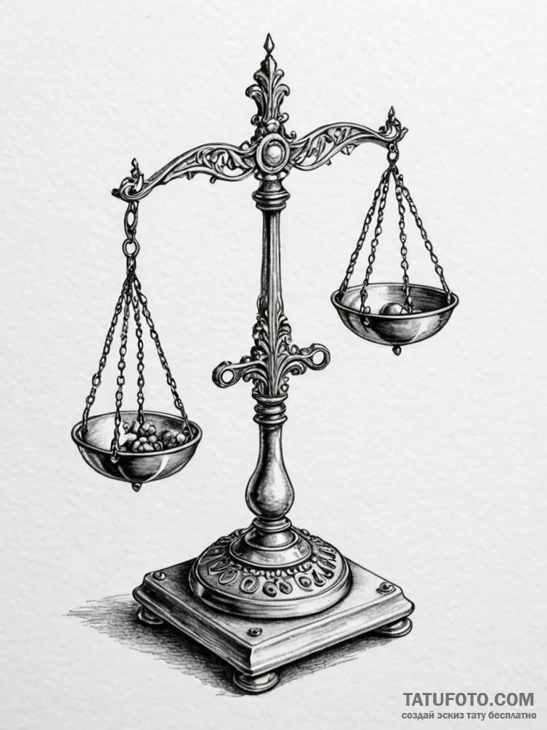 Weighing scales, held in perfect balance, ink... - эскиз тату (№1751834020_0, 06.07.2025 20:33) — Tatufoto.com