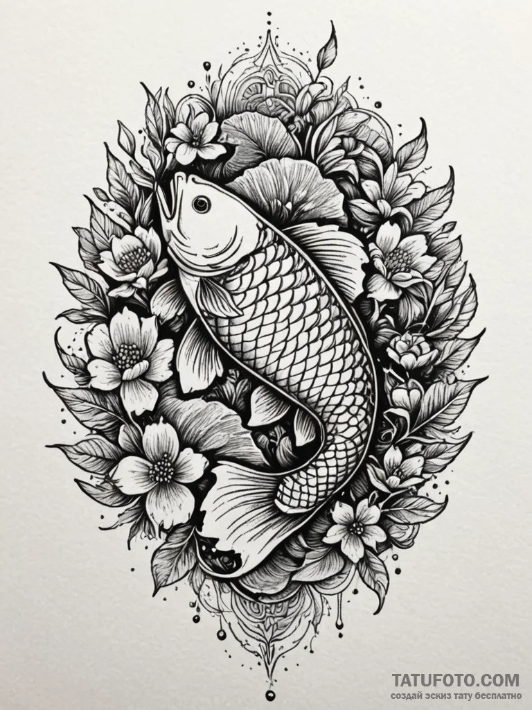 Carp, artistic tattoo sketch, highly detailed... - эскиз тату (№1751834444_0, 06.07.2025 20:40) — Tatufoto.com