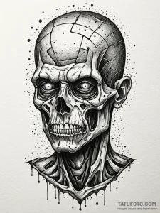 Zombie with parts of its body replaced by cru... - эскиз тату (№1751834950_0, 06.07.2025 20:49) — Tatufoto.com