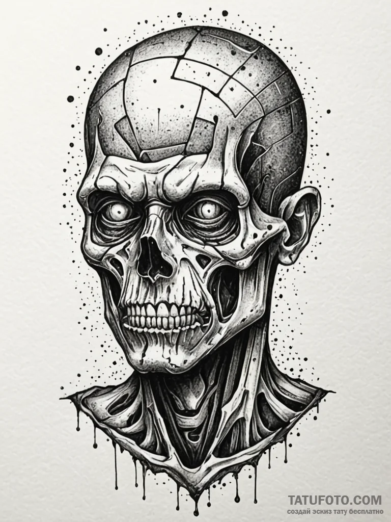 Zombie with parts of its body replaced by cru... - эскиз тату (№1751834950_0, 06.07.2025 20:49) — Tatufoto.com