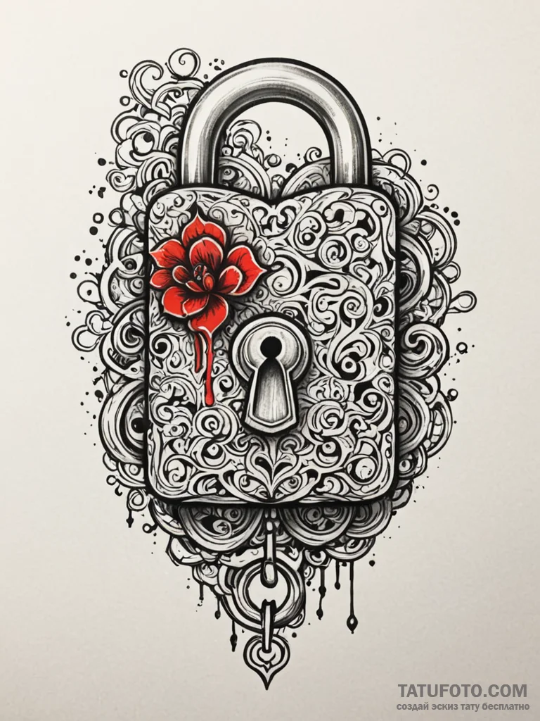 Open lock with spectral key, tattoo sketch de... - эскиз тату (№1751835158_0, 06.07.2025 20:52) — Tatufoto.com