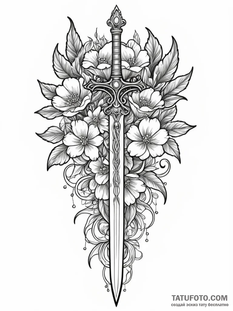 Pearl dagger beneath frozen bloom, ink illust… — эскиз тату (№1751835492_0, 06.07.2025 20:58) — Tatufoto.com