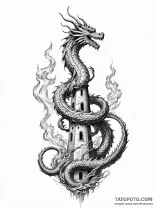Dragon flame circling tower, artistic tattoo... - эскиз тату (№1751835663_0, 06.07.2025 21:01) — Tatufoto.com