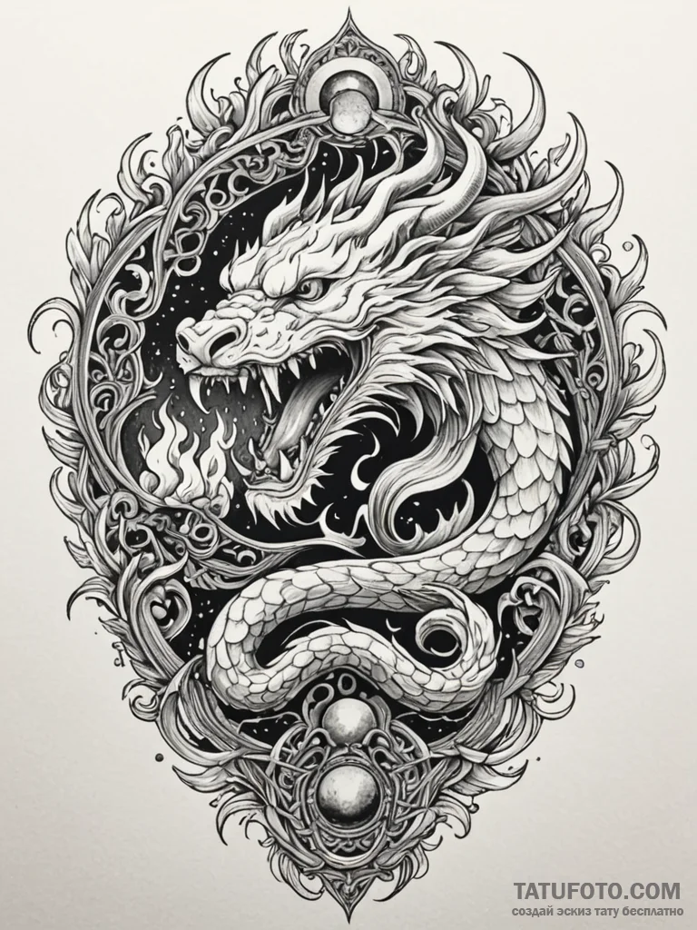 Jade relic devouring celestial flame, tattoo... - эскиз тату (№1751835914_0, 06.07.2025 21:05) — Tatufoto.com