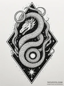 Arcane serpent devouring stars, ink illustrat... - эскиз тату (№1751836082_0, 06.07.2025 21:08) — Tatufoto.com