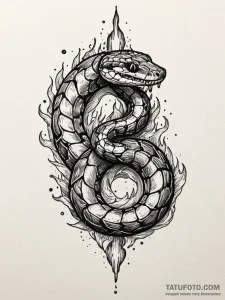 Uroboros (snake eating tail) made of fire and... - эскиз тату (№1751836590_0, 06.07.2025 21:16) — Tatufoto.com