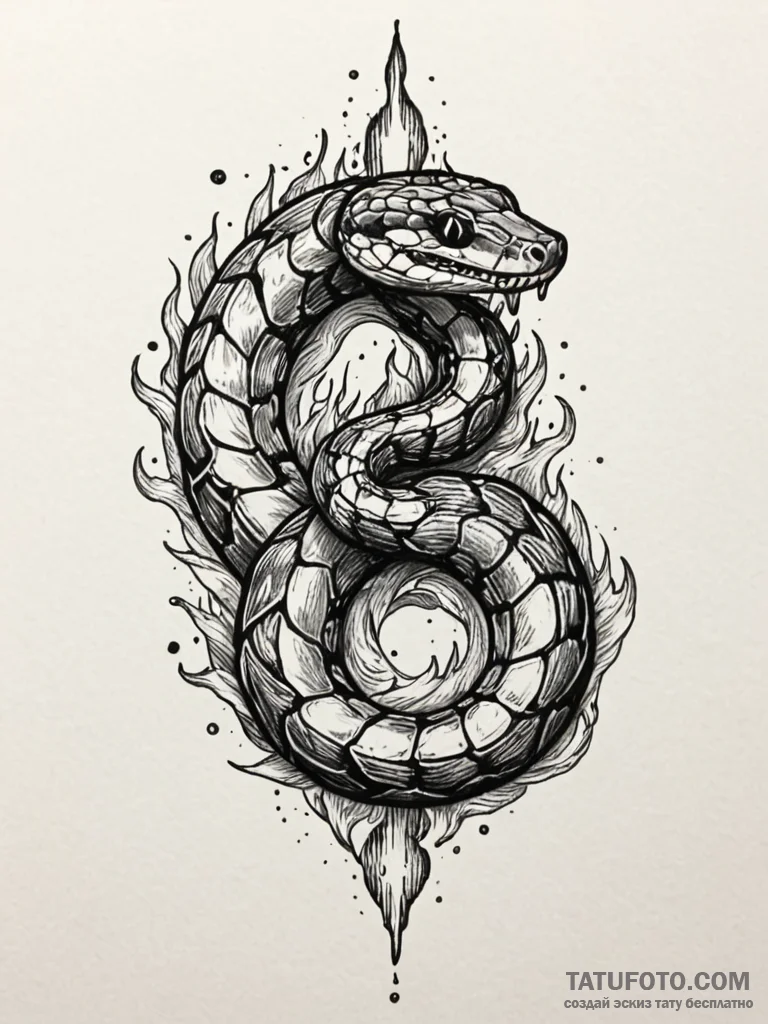 Uroboros (snake eating tail) made of fire and... - эскиз тату (№1751836590_0, 06.07.2025 21:16) — Tatufoto.com