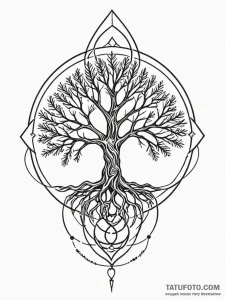 Pine tree with skeletal roots, tattoo sketch... - эскиз тату (№1751836675_0, 06.07.2025 21:17) — Tatufoto.com