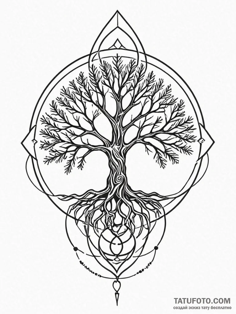 Pine tree with skeletal roots, tattoo sketch... - эскиз тату (№1751836675_0, 06.07.2025 21:17) — Tatufoto.com