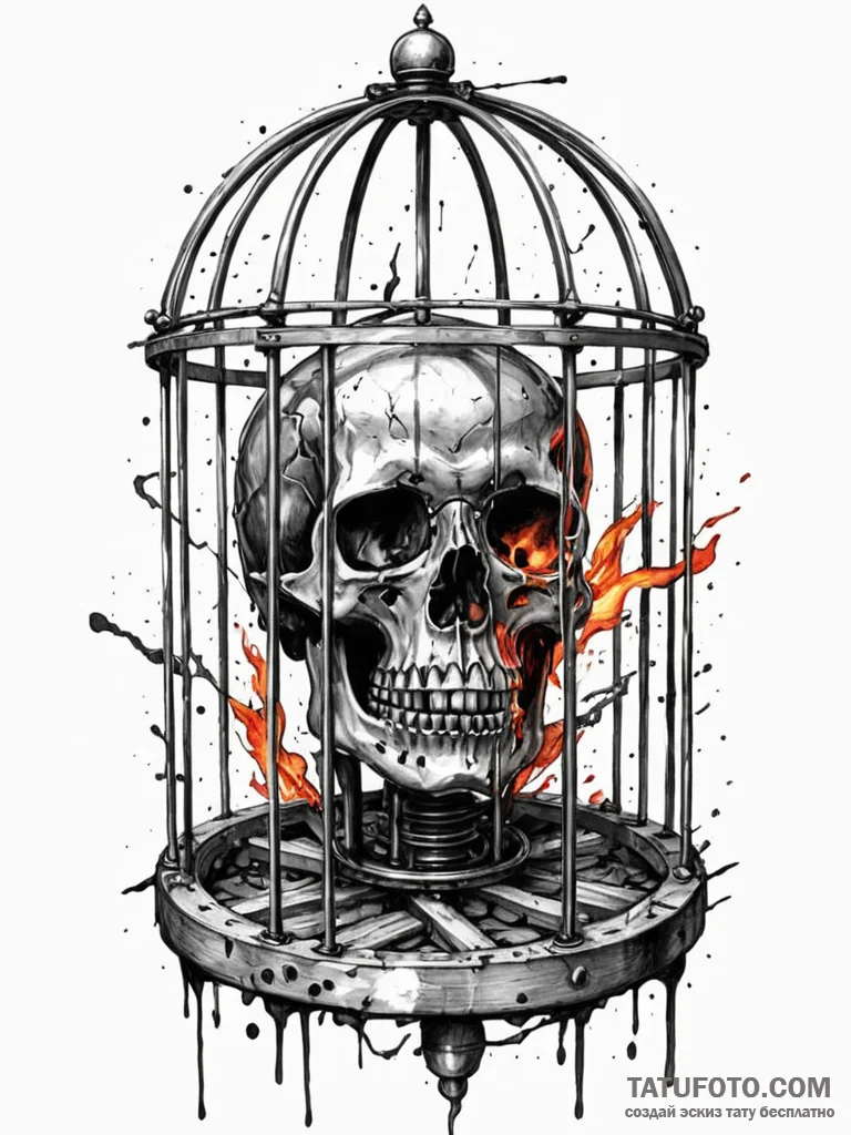 Burning relic locked in iron cage, concept ar... - эскиз тату (№1751836844_0, 06.07.2025 21:20) — Tatufoto.com