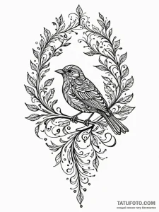 A whimsical bird singing on a branch, melodic... - эскиз тату (№1751837012_0, 06.07.2025 21:23) — Tatufoto.com