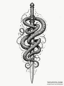 Bone serpent curled around dagger, artistic t... - эскиз тату (№1751837221_0, 06.07.2025 21:27) — Tatufoto.com