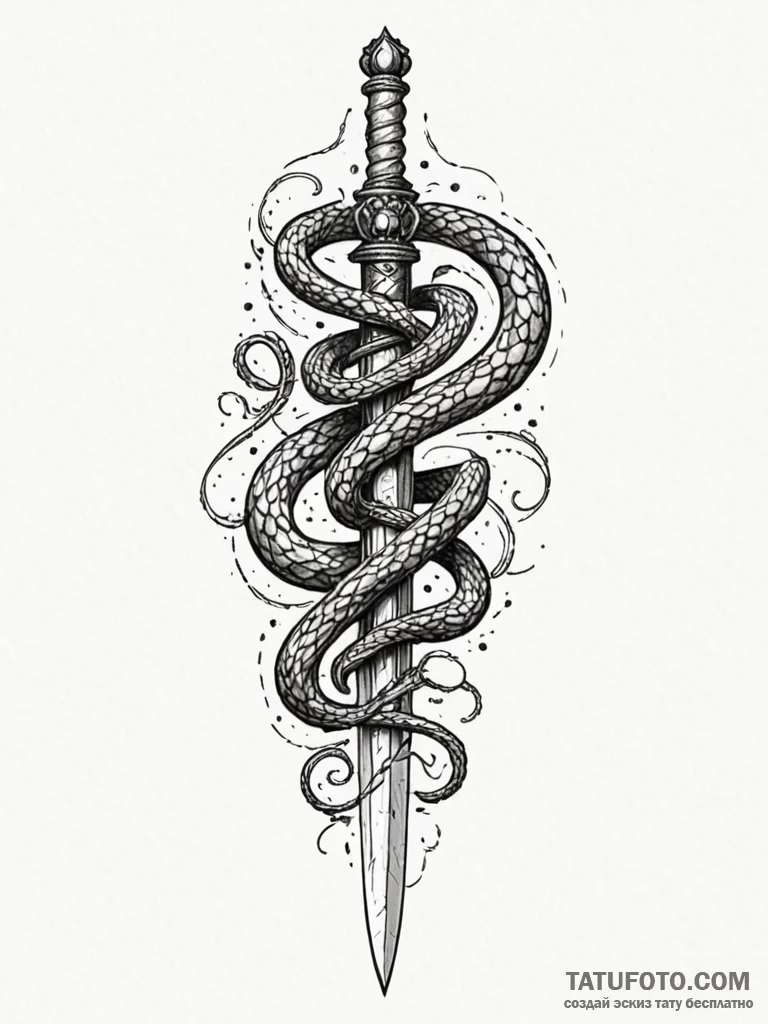 Bone serpent curled around dagger, artistic t... - эскиз тату (№1751837221_0, 06.07.2025 21:27) — Tatufoto.com