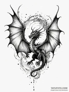 Dragon wings folding in eclipse, ink illustra... - эскиз тату (№1751837305_0, 06.07.2025 21:28) — Tatufoto.com