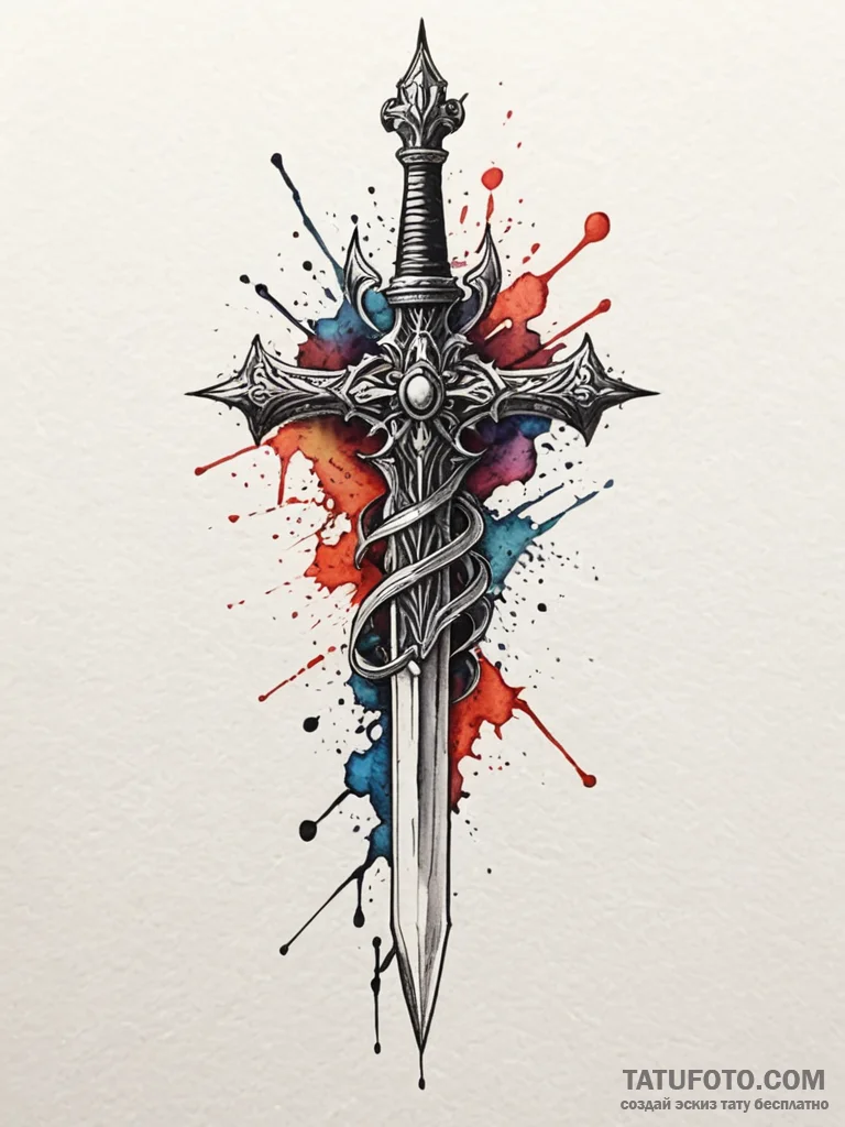 Dagger, artistic tattoo sketch, moderately de... - эскиз тату (№1751837558_0, 06.07.2025 21:32) — Tatufoto.com