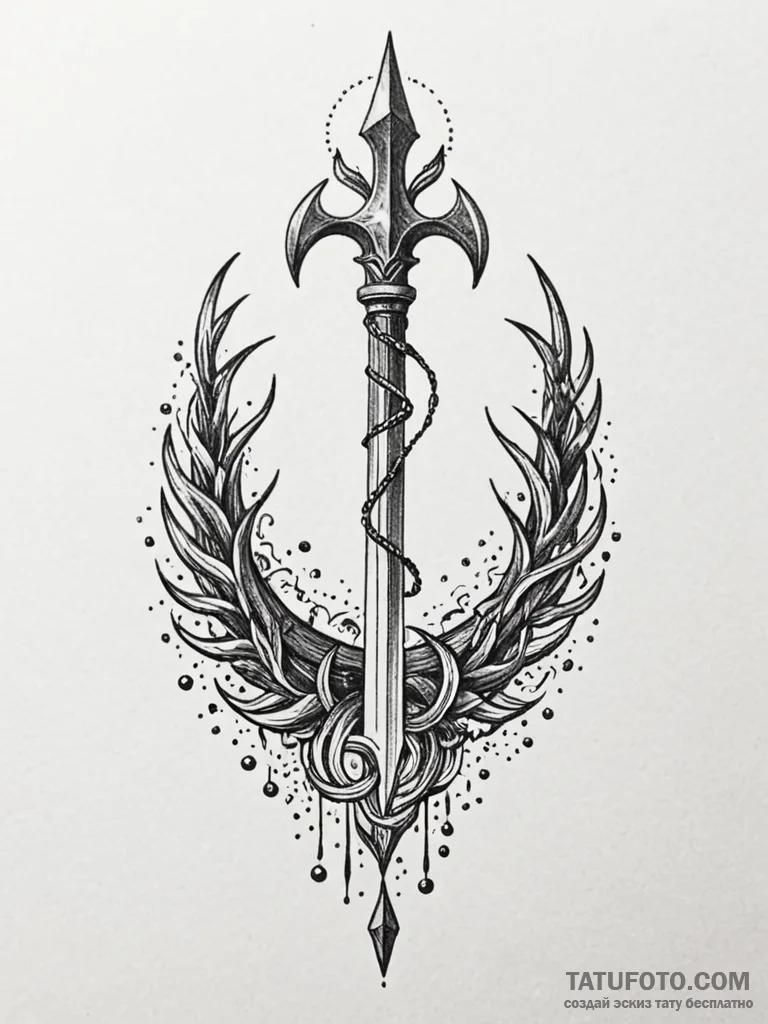 Neptune's trident emerging from a stormy sea,... - эскиз тату (№1751838066_0, 06.07.2025 21:41) — Tatufoto.com