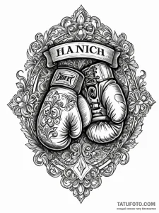 A vintage boxing glove with a championship be... - эскиз тату (№1751838235_0, 06.07.2025 21:43) — Tatufoto.com