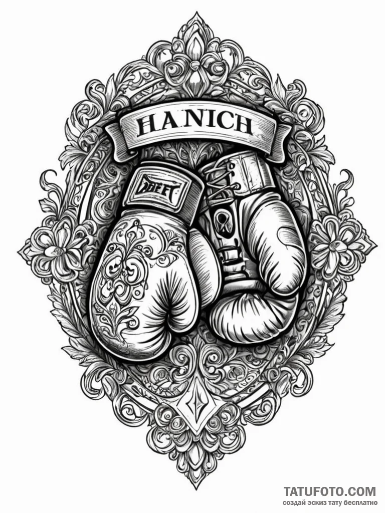 A vintage boxing glove with a championship be… — эскиз тату (№1751838235_0, 06.07.2025 21:43) — Tatufoto.com