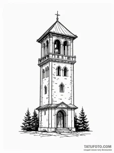 A classic bell tower, architectural,, ink ill... - эскиз тату (№1751838319_0, 06.07.2025 21:45) — Tatufoto.com