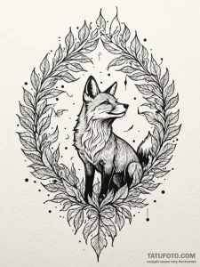 Fox looking up at a single, falling autumn le... - эскиз тату (№1751838740_0, 06.07.2025 21:52) — Tatufoto.com