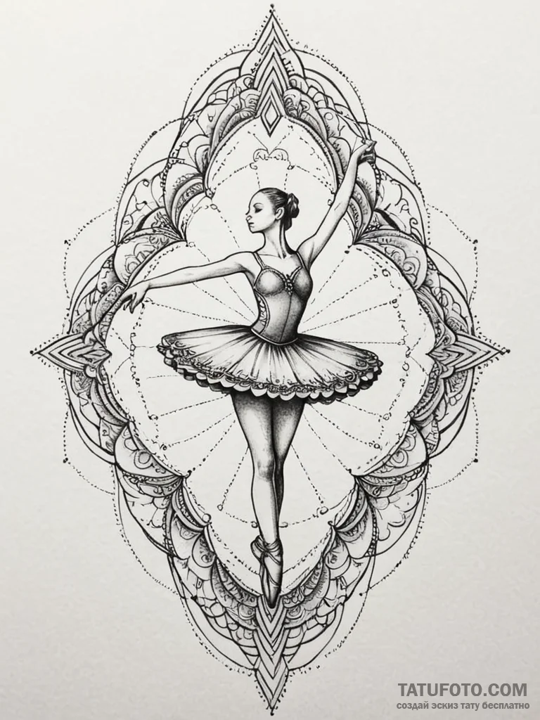 A graceful ballerina in motion, dynamic pose,... - эскиз тату (№1751838825_0, 06.07.2025 21:53) — Tatufoto.com