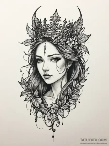 Feathered relic crowned with ivy, tattoo draw... - эскиз тату (№1751838910_0, 06.07.2025 21:55) — Tatufoto.com